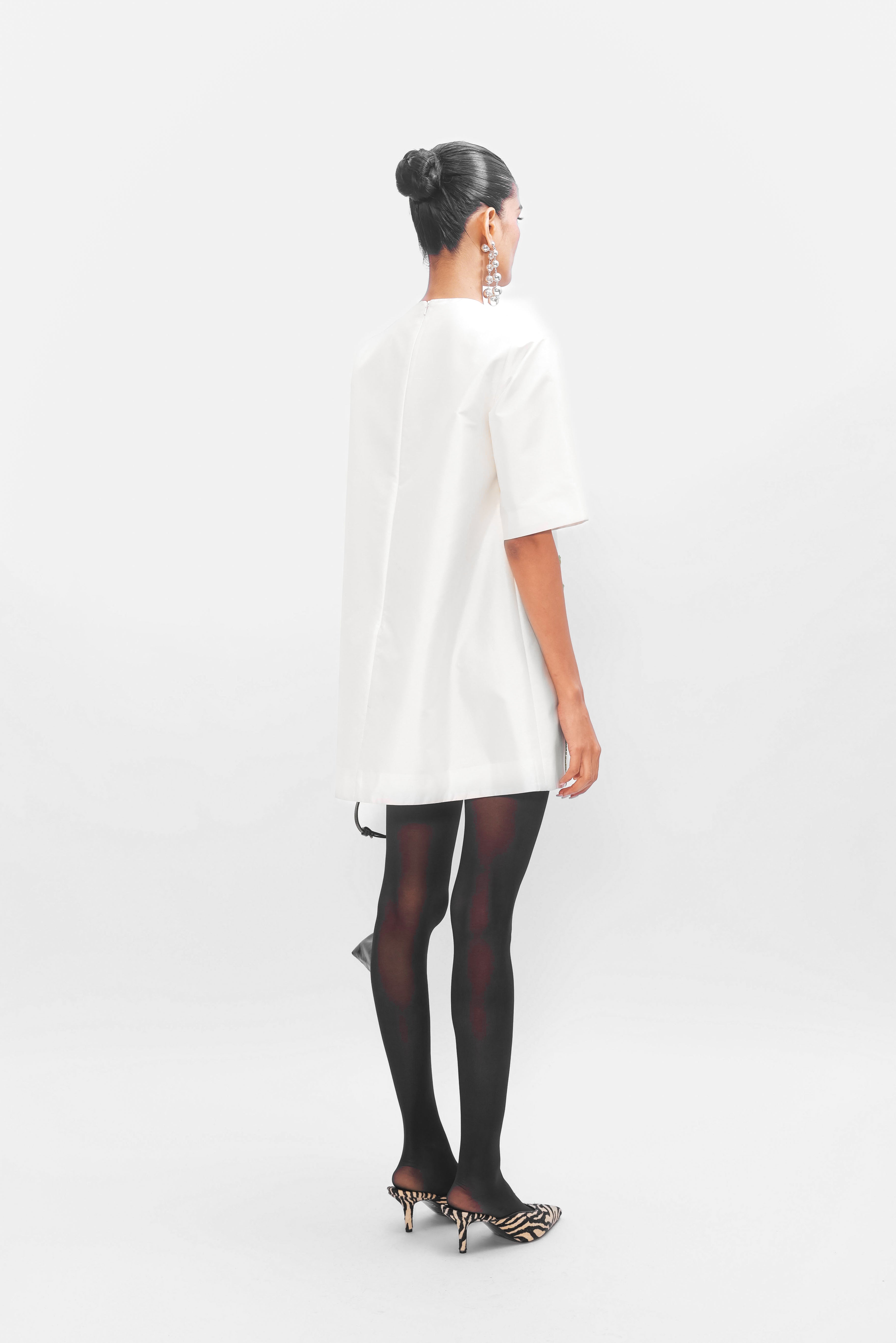 ivory dress black tights love the ombre to mix it up during that awkward not-quite-to-the-shoulders phase