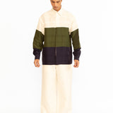 Asher Silk Shirt - Ivory, Olive Green & Navy