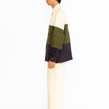 Asher Silk Shirt - Ivory, Olive Green & Navy