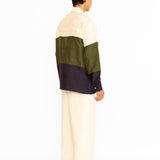 Asher Silk Shirt - Ivory, Olive Green & Navy