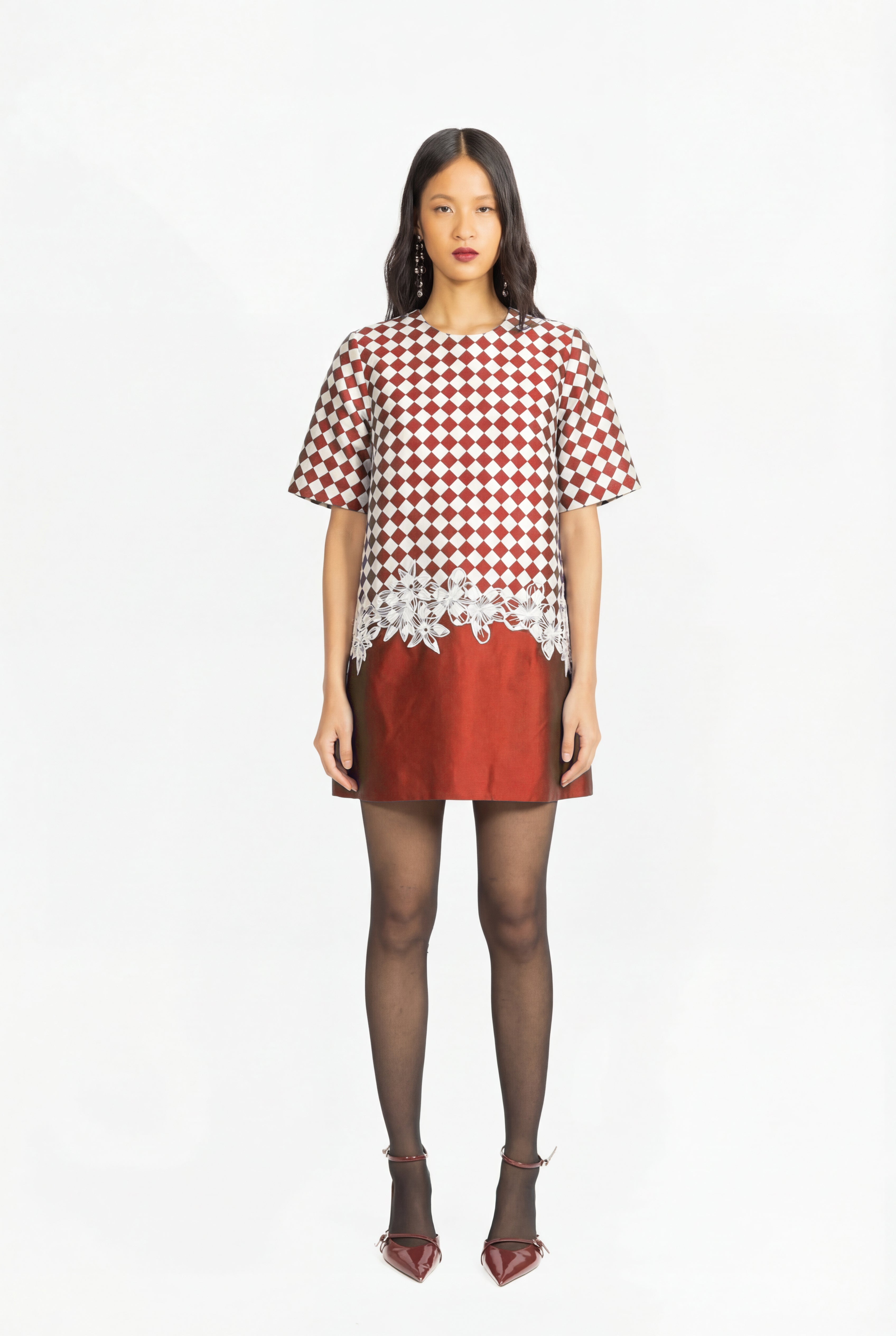 rust embroidered dress Savanna Jane Rust Embroidered Midi Dress With Tie Front Details Small