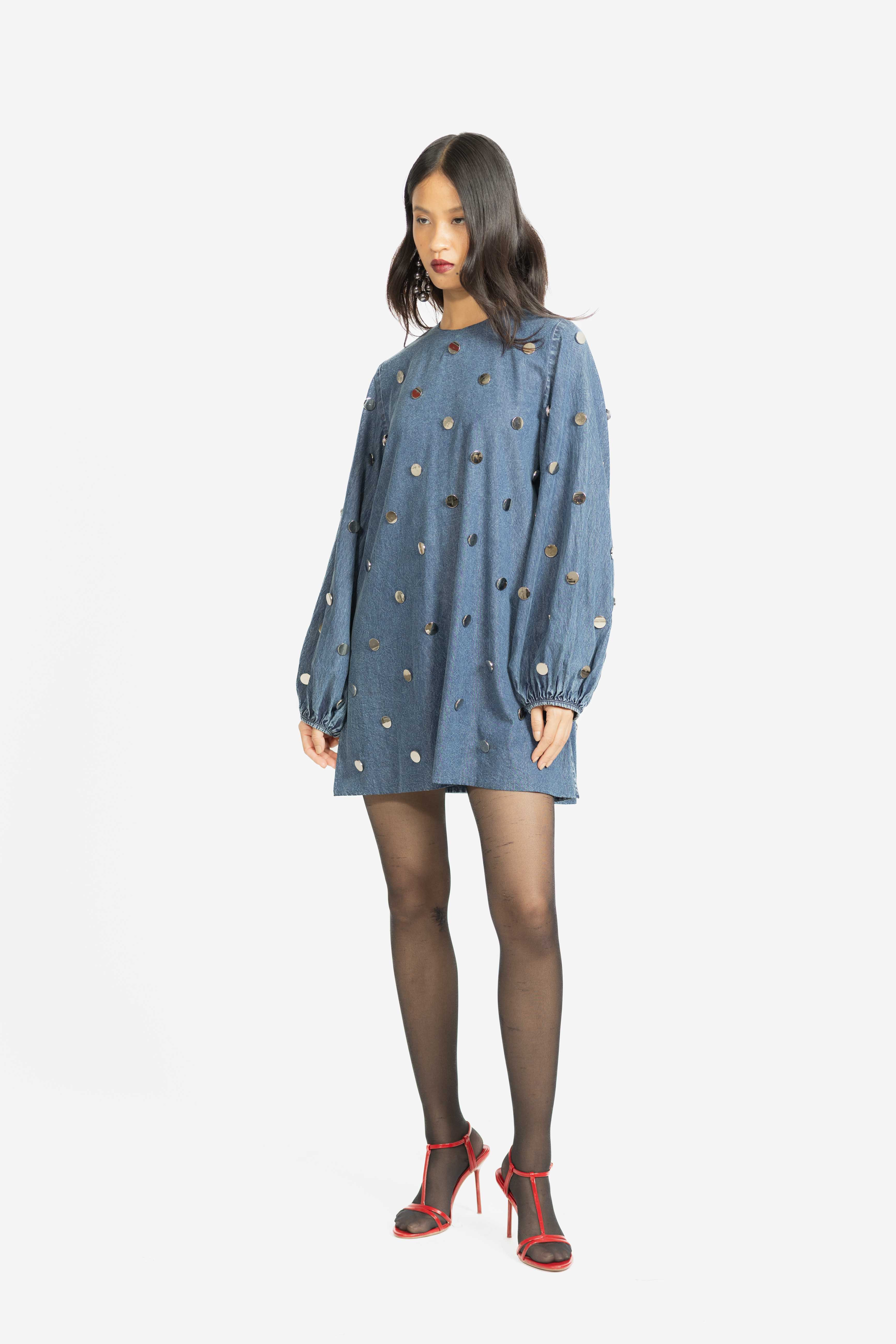 studio denim dress The Don't Call Me Baby Denim Mini Dress Medium / Medium Wash