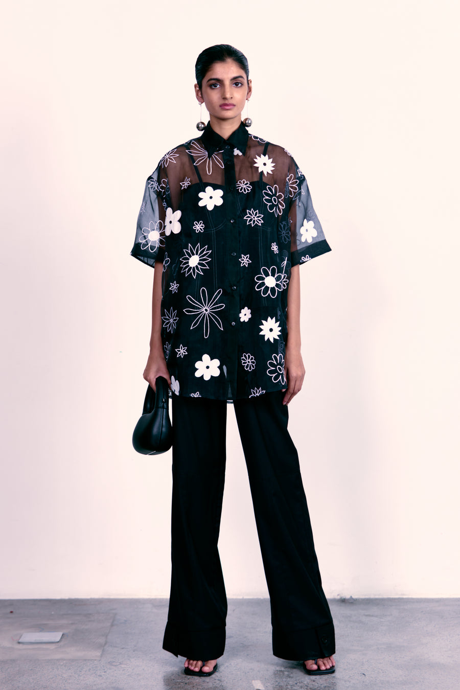 Floral Organza Embroidered Shirt