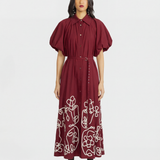 Simone Embroidered Dress - Maroon